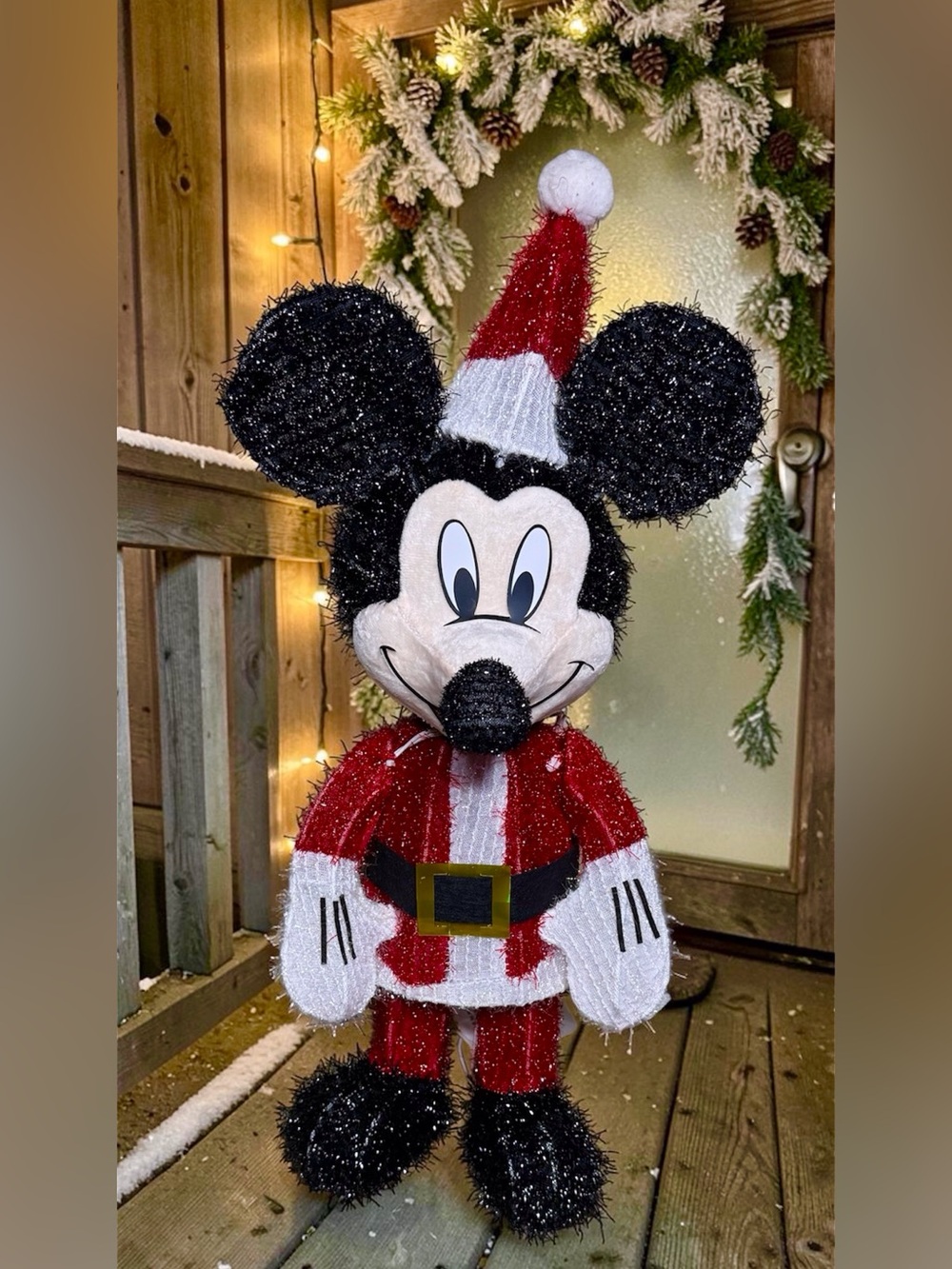 Disney Magic Holiday Mickey Mouse Santa Lighted Tinsel Yard Sculpture 1.96ft